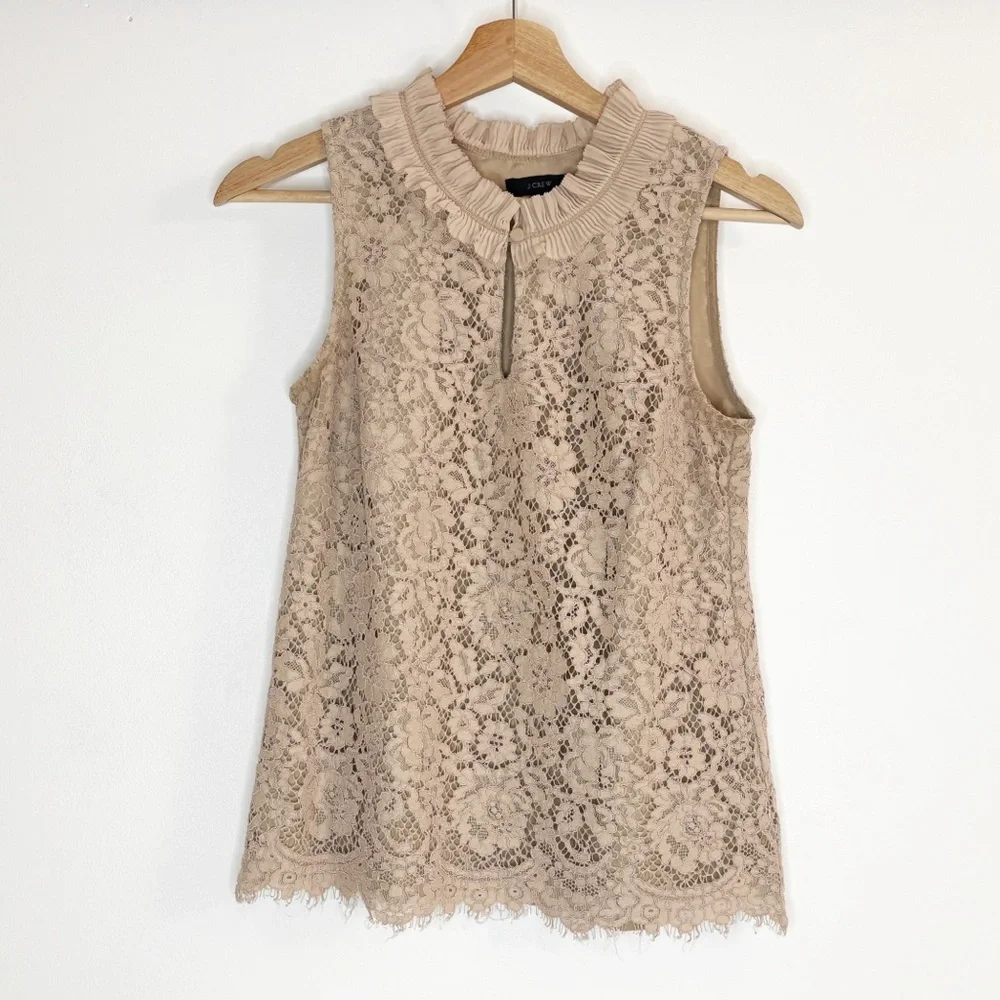 J Crew Lace Ruffle Sleeveless Blush Top Sz XS